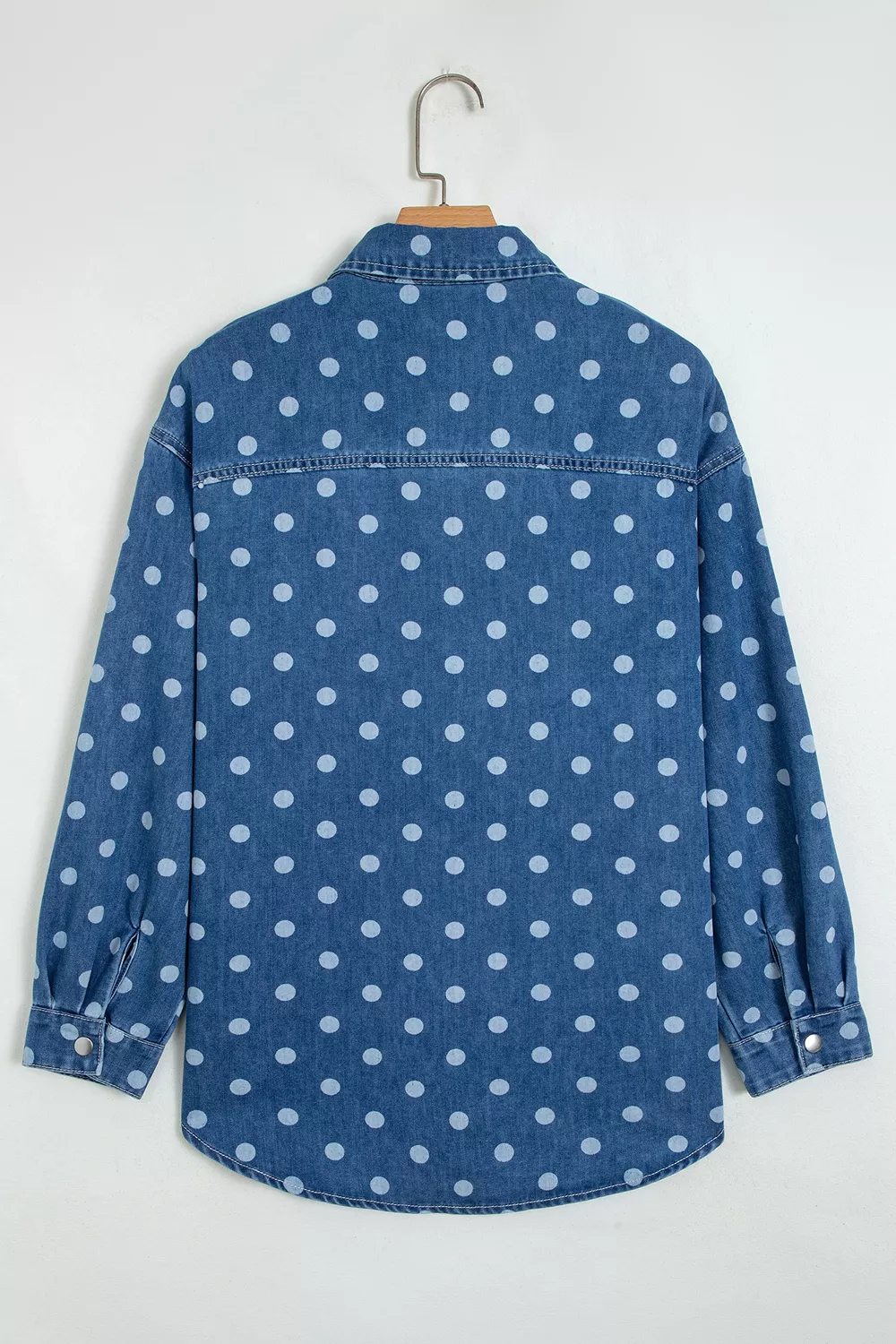Polka Dot Long Sleeve Collar Shift Tunic Denim Jacket, image 6