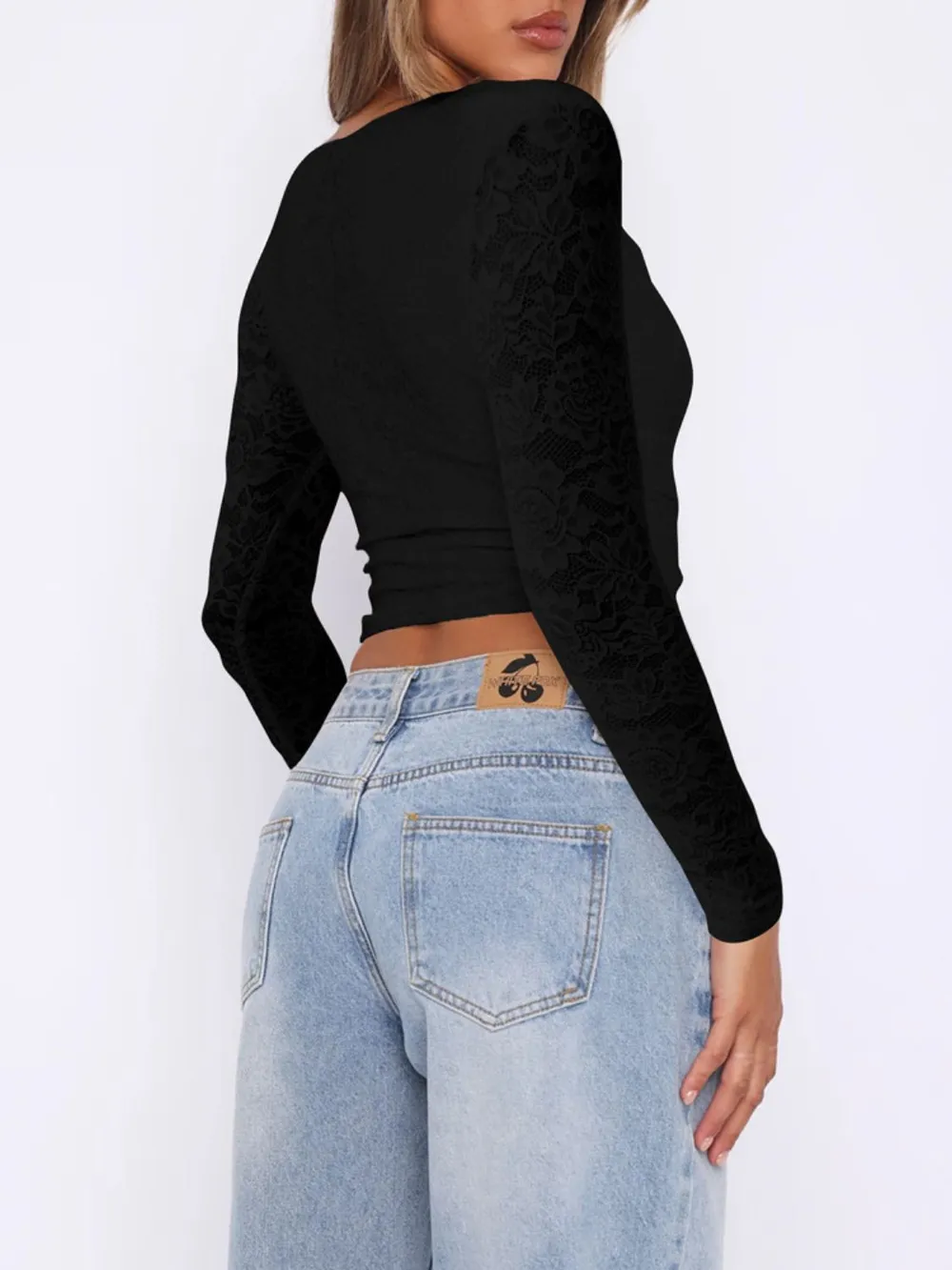 V-Neck Long Sleeve Lace Top, image 13