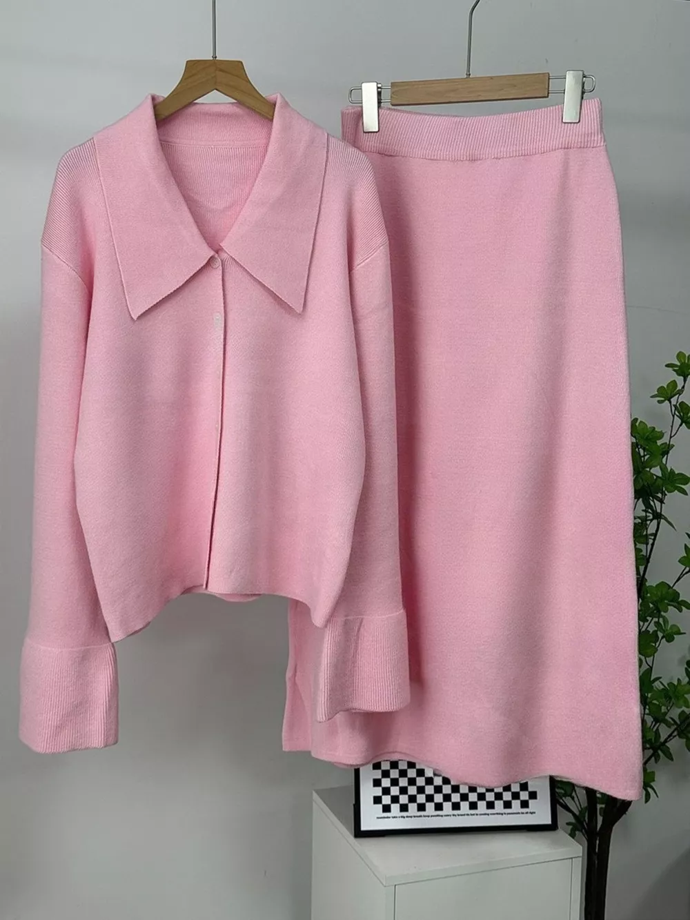 Button Down Long Sleeve Cardigan and Skirt Knit Set, image 20