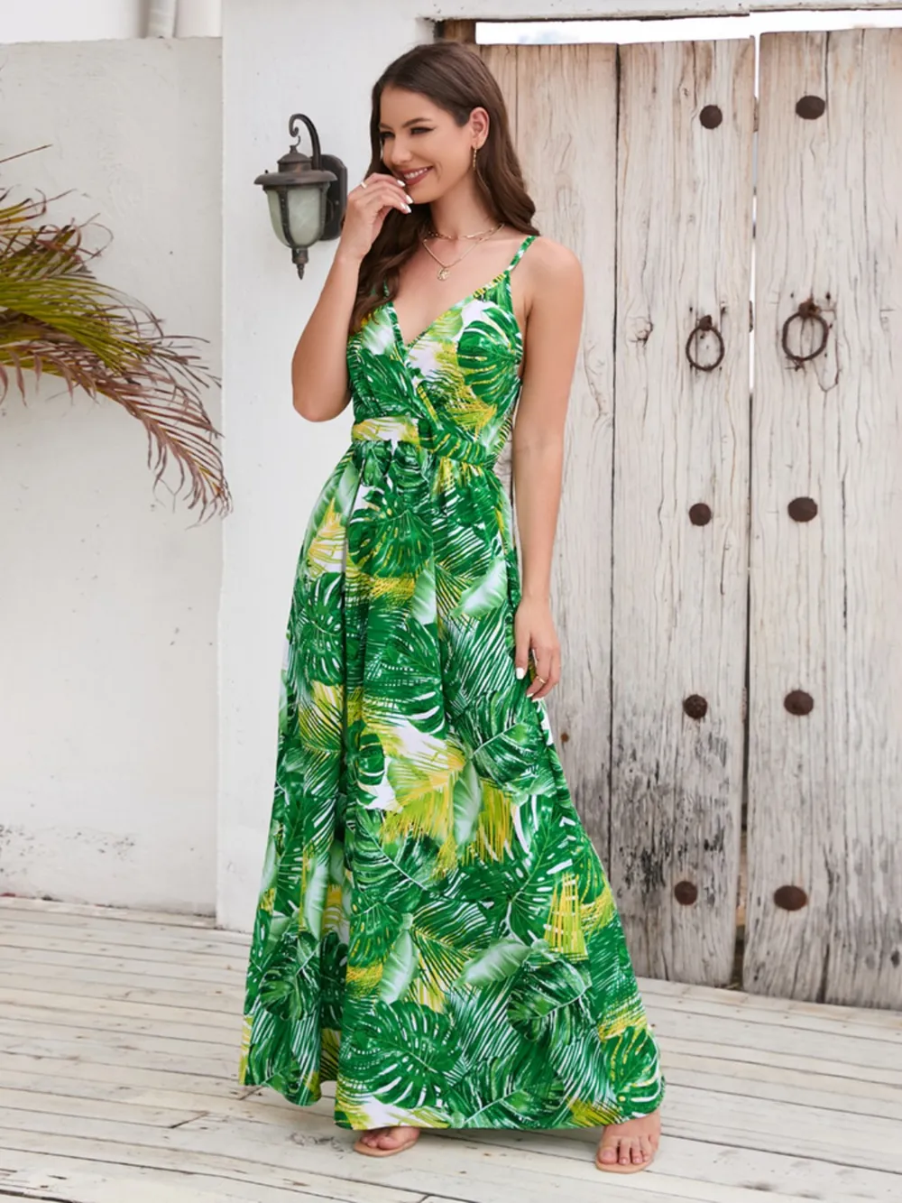 Printed Surplice Spaghetti Strap Dress, image 23