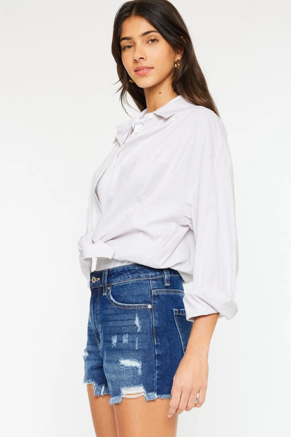 High Rise Frayed Hem Denim Shorts, image 3