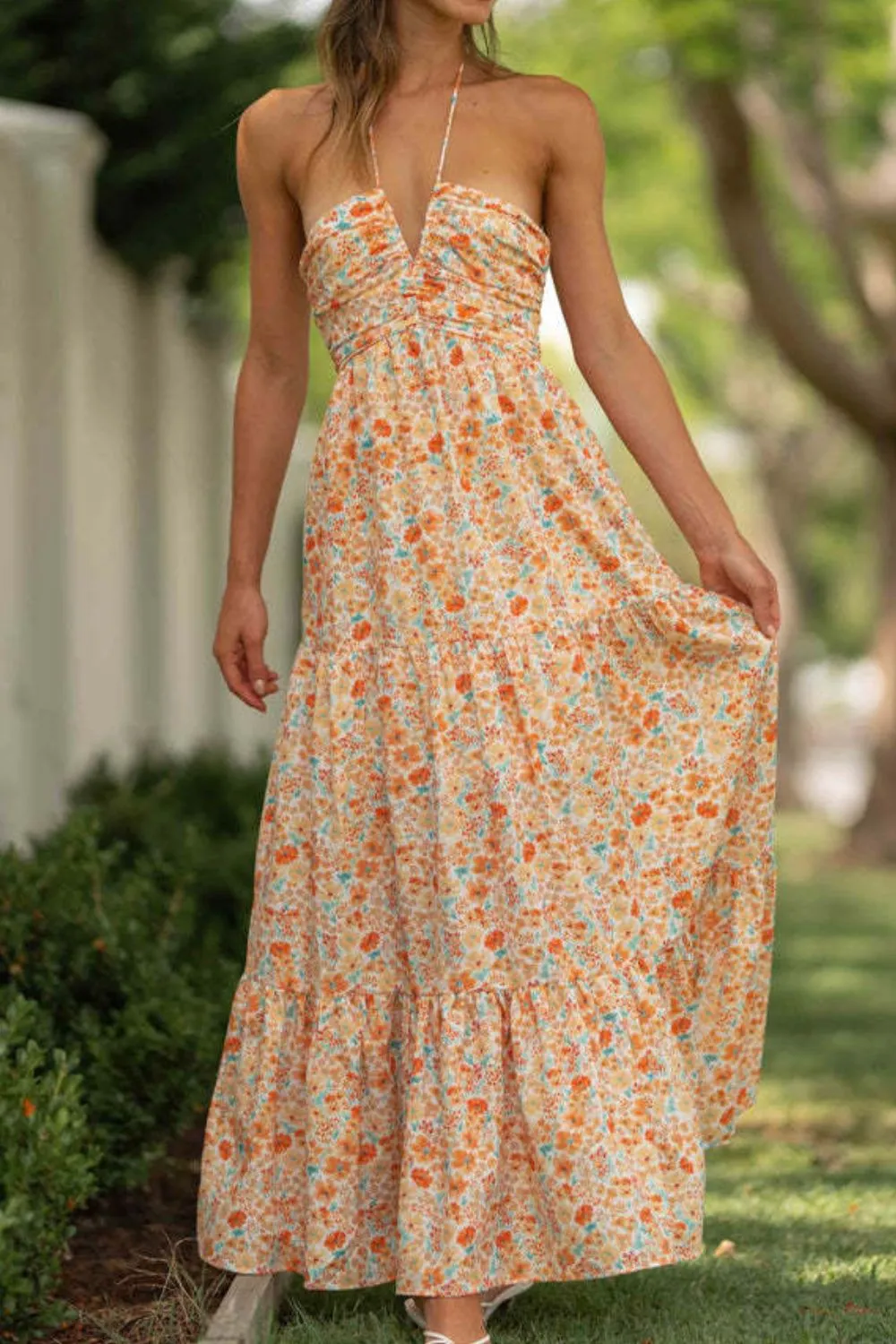 Tiered Halter Neck Printed Cami Dress, image 8