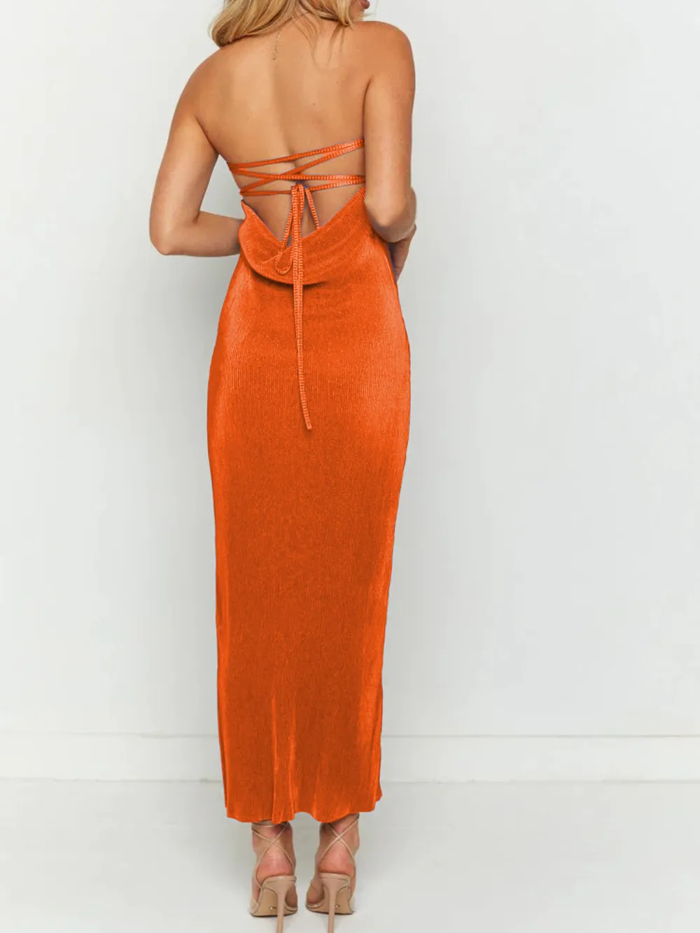 Lace-Up Back Tube Maxi Dress, image 23