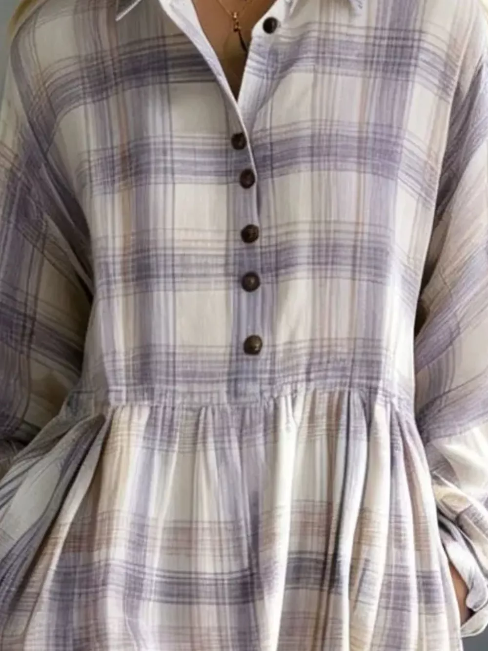 Plaid Button-Down Maxi Shirt Dress, image 6