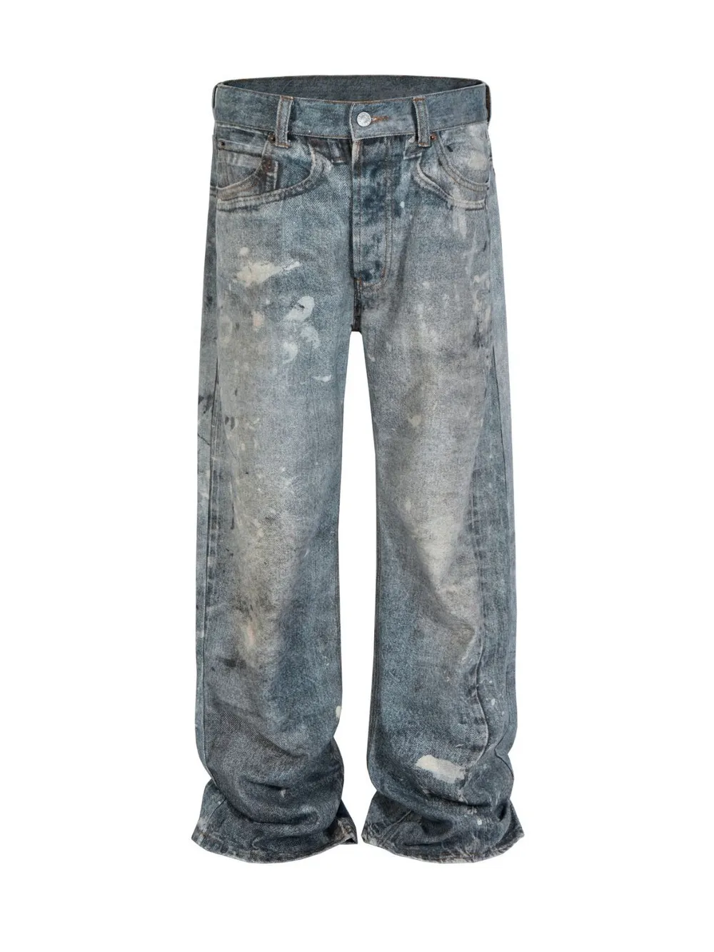 Men's Washed Button Fly Straight Jeans, image 3