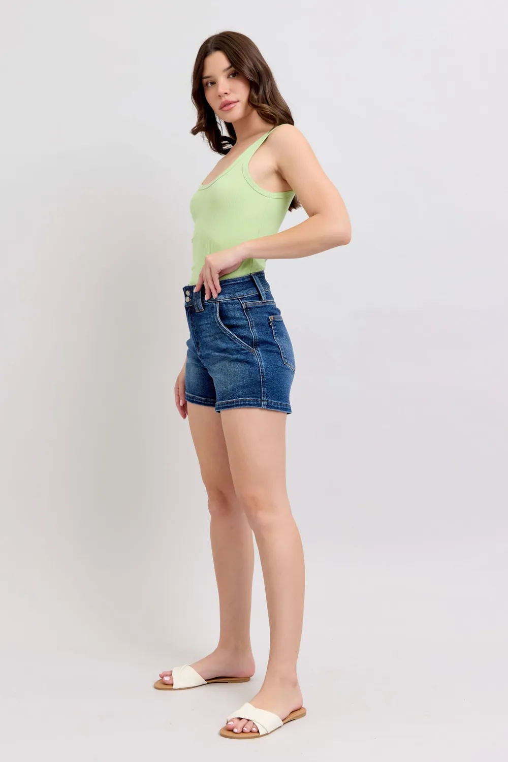 Full Size Double Button Waistband Denim Shorts Plus Size, image 12
