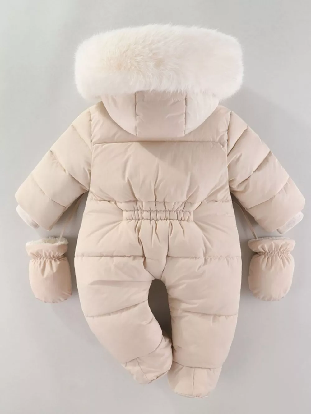 Children's Warm Padded One-Piece Snowsuit with Fur Hood, image 3
