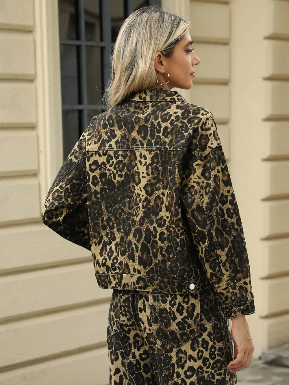 Pocketed Leopard Long Sleeve Denim Jacket, image 4