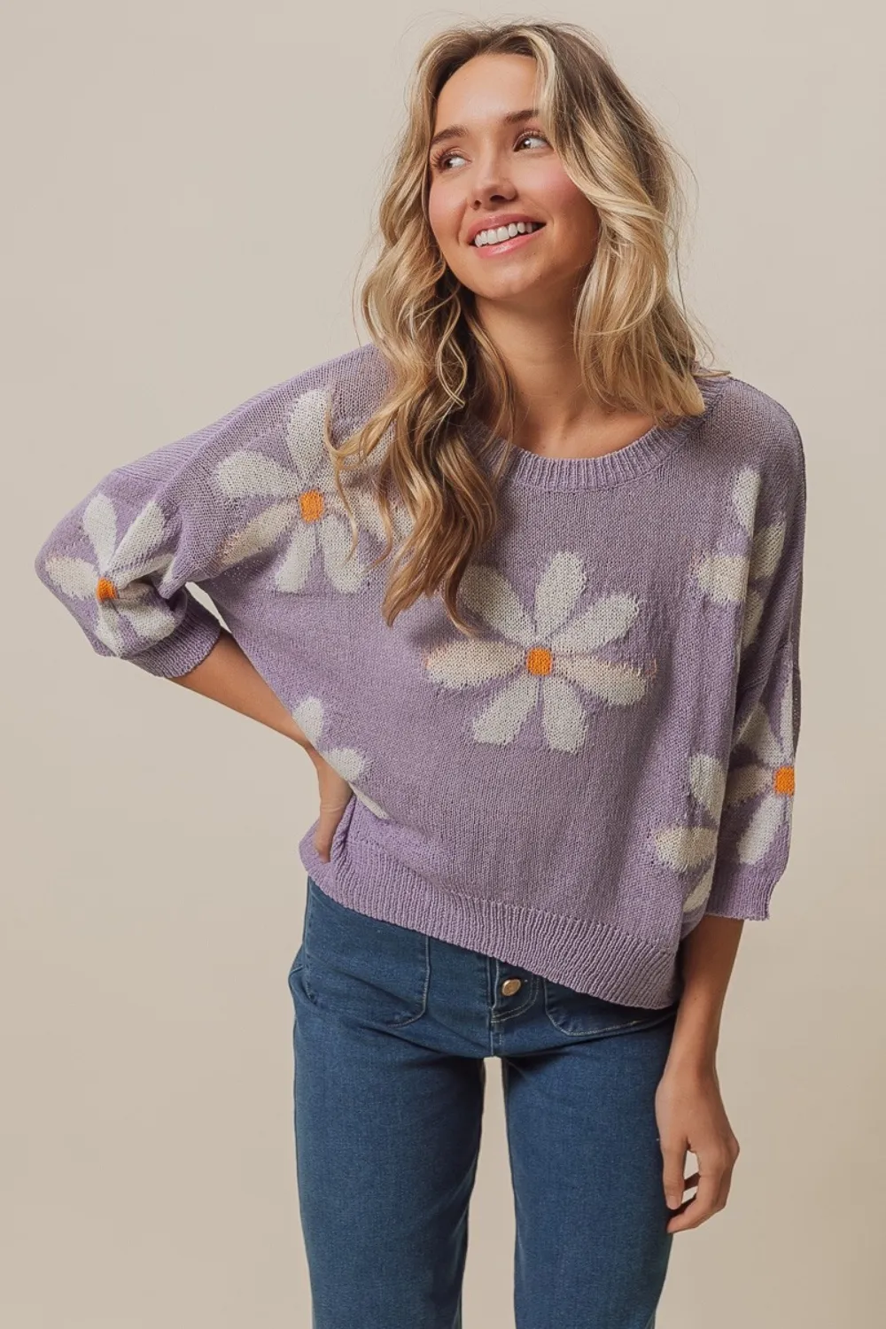 Floral Pattern Slit Sweater, image 3