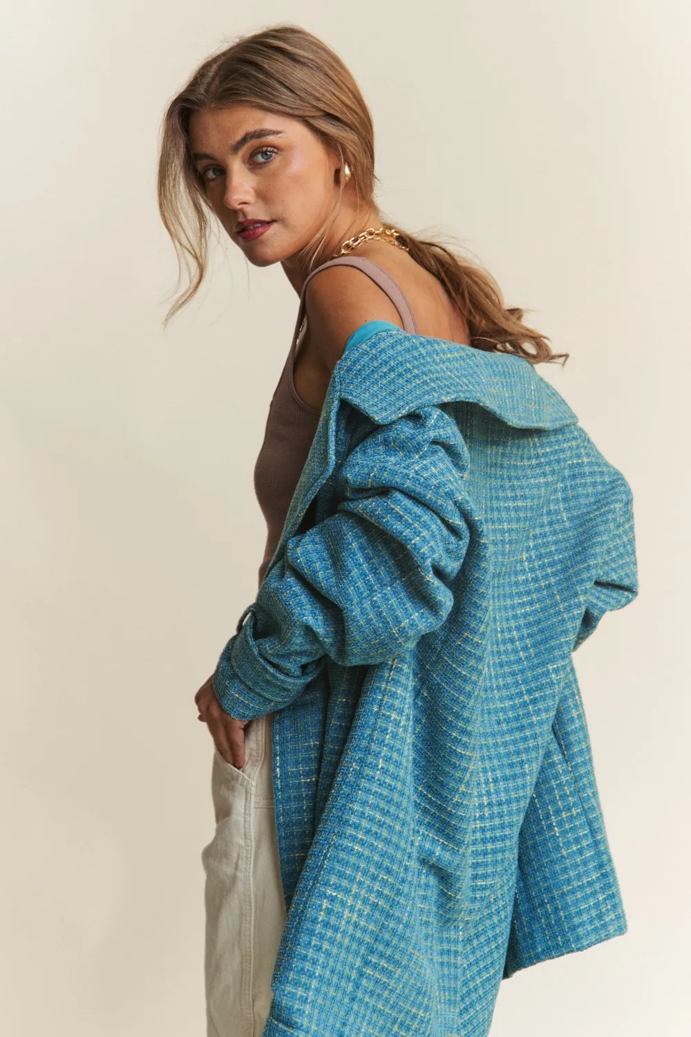Tweed Double-Breasted Long Sleeve Coat, image 3