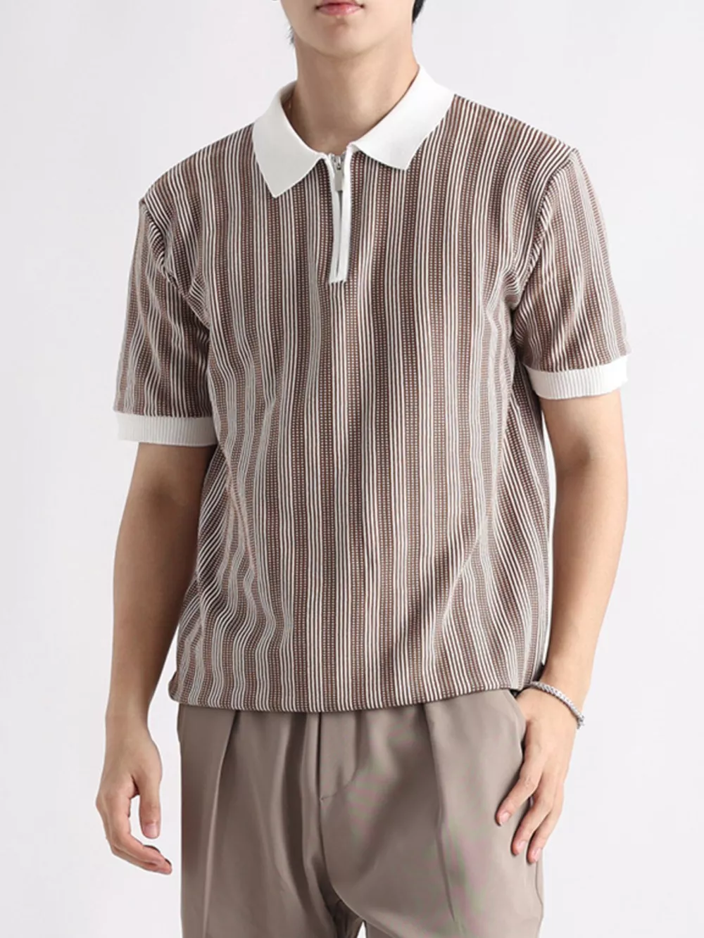 Men's Plus Size Striped Short Sleeve Polo, image 5