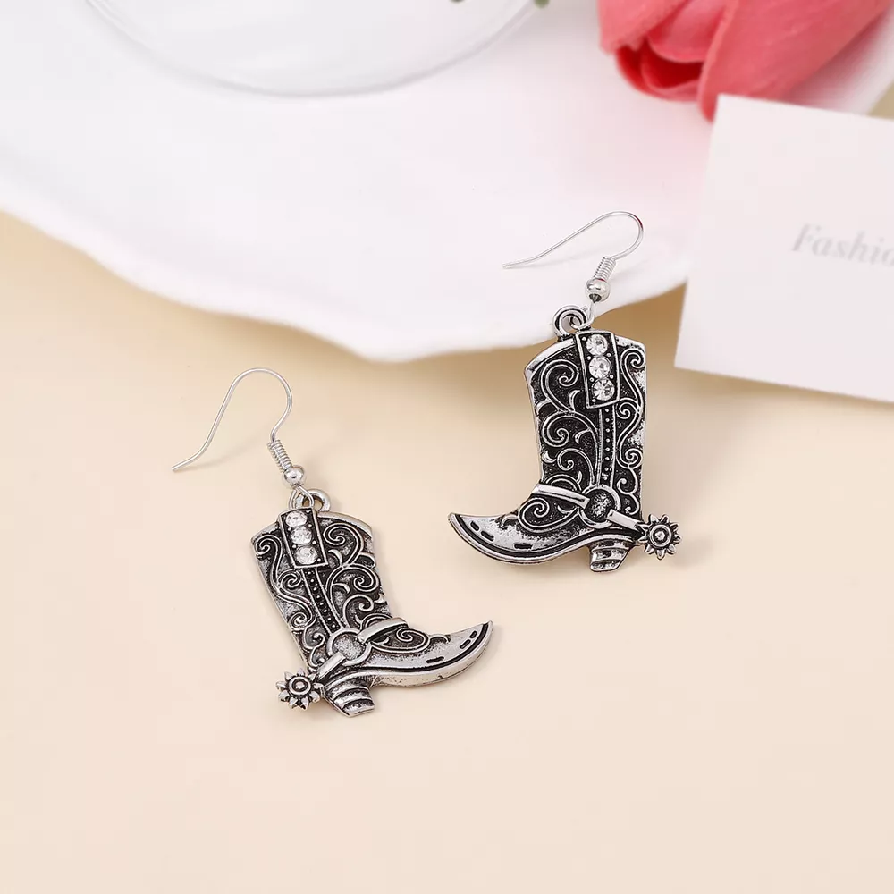 Vintage Western Cowboy Boot Dangle Earrings, image 3