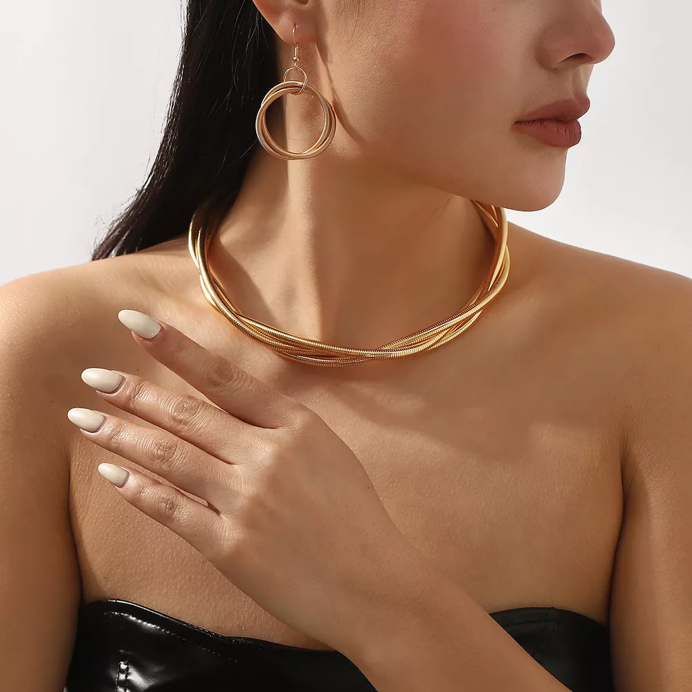 Multi-Layered Earrings and Necklace Jewelry Set, image 4