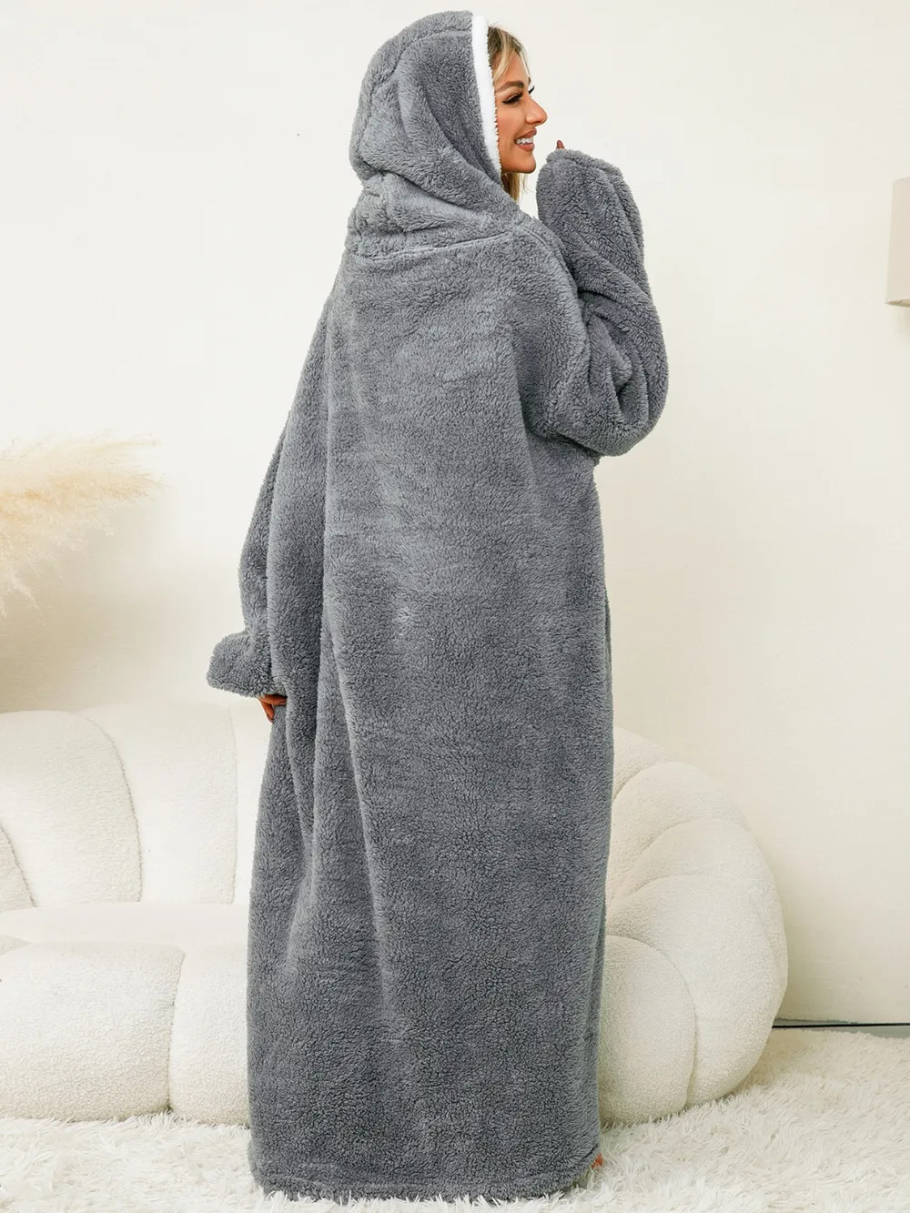 Pocketed Contrast Long Sleeve Hooded Lounge Dress, image 18