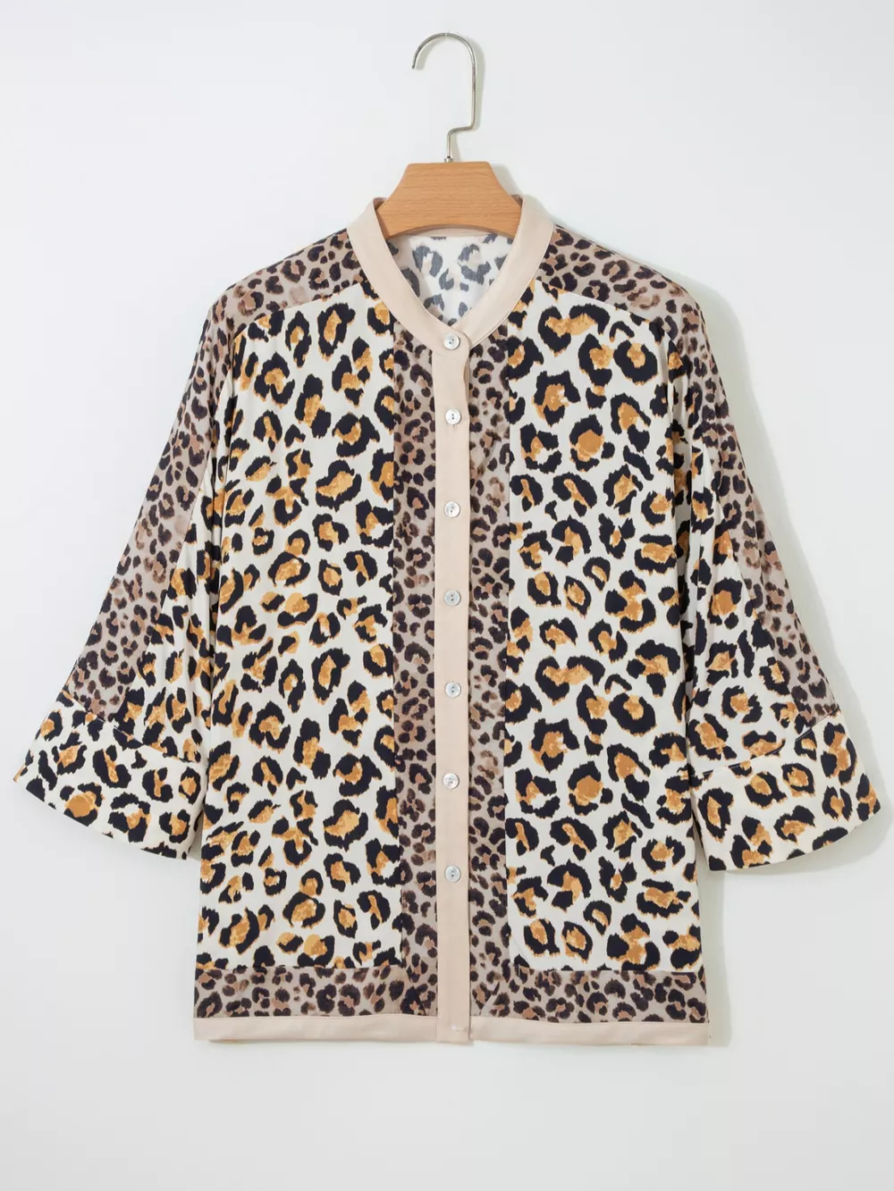 Mixed Leopard Patchwork 3/4 Sleeve Loose Shirt, image 4