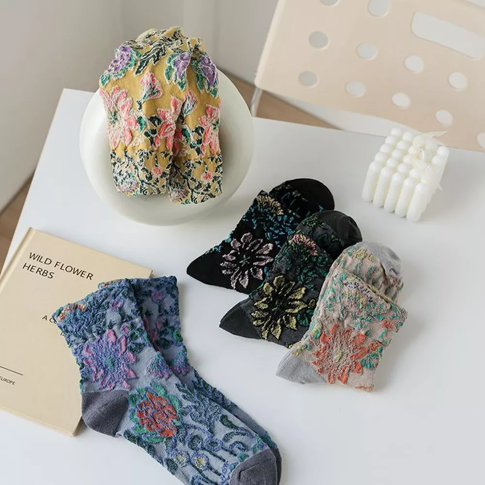 Floral Jacquard Crew Socks, image 4