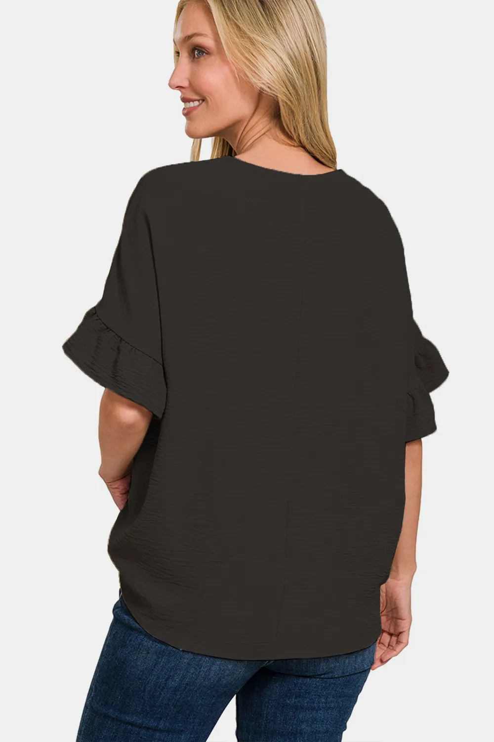 V-Neck Flutter Sleeve Top, image 2