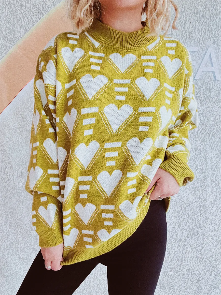Heart Contrast Long Sleeve Dropped Shoulder Sweater, image 14