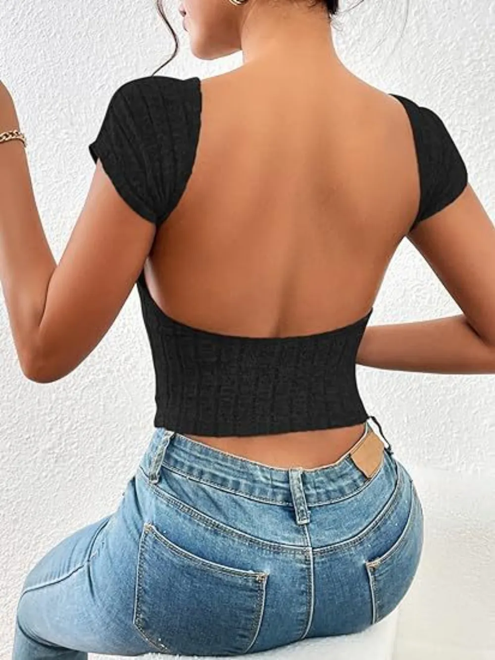 Backless Short Sleeve T-Shirt, image 3