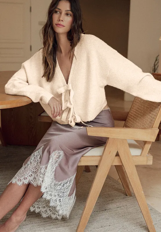 Bowknot Front V Neck Long Sleeve Sweater, image 13