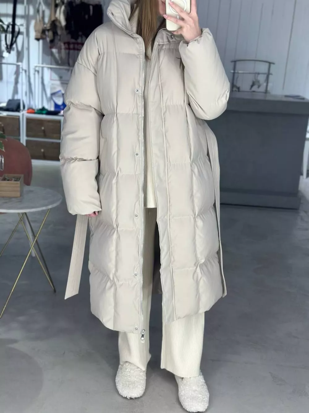 Longline Padded Winter Coat with Belted, image 9