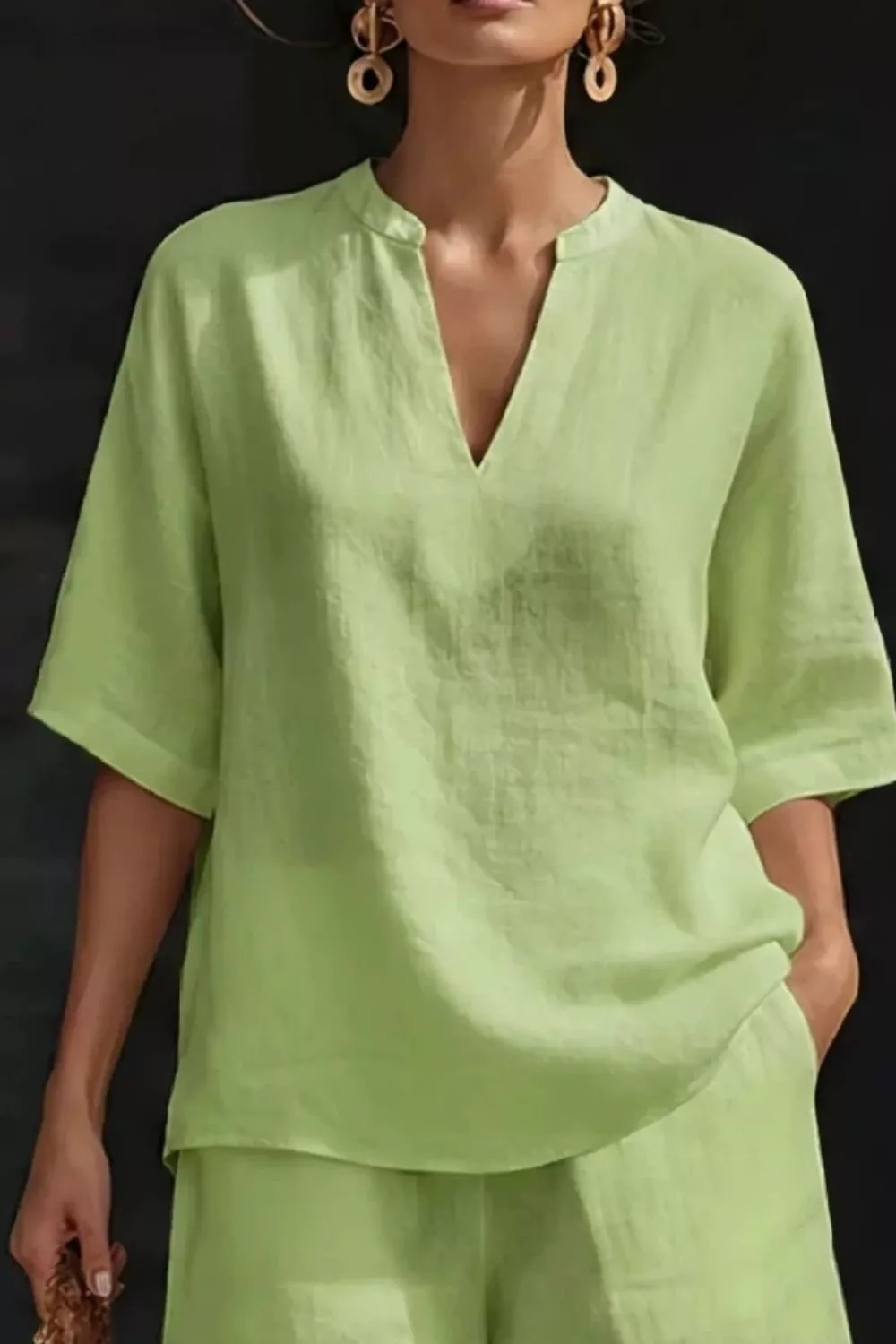 Notched Half Sleeve Top and Shorts Set, image 9