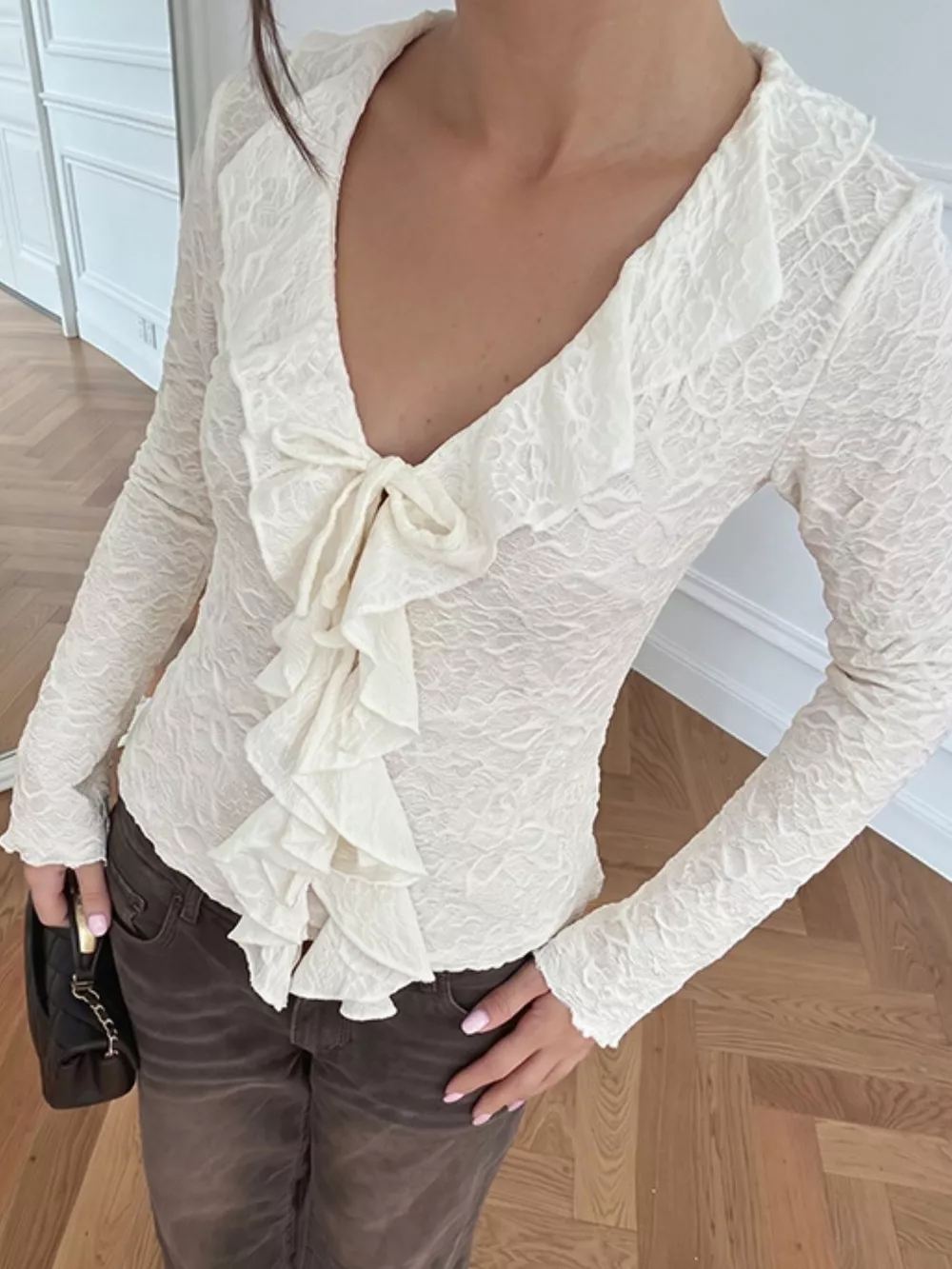Ruffled Long-Sleeve T-Shirt, image 2