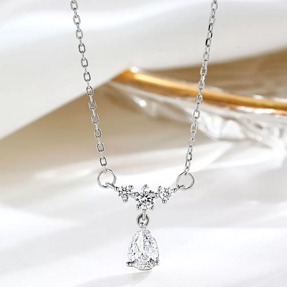 925 Sterling Silver Zircon Teardrop Necklace, image 2