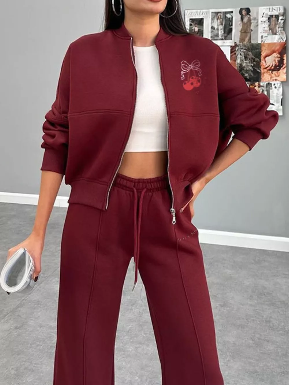 Zip Up Dropped Shoulder Outerwear and Pants Set, image 10