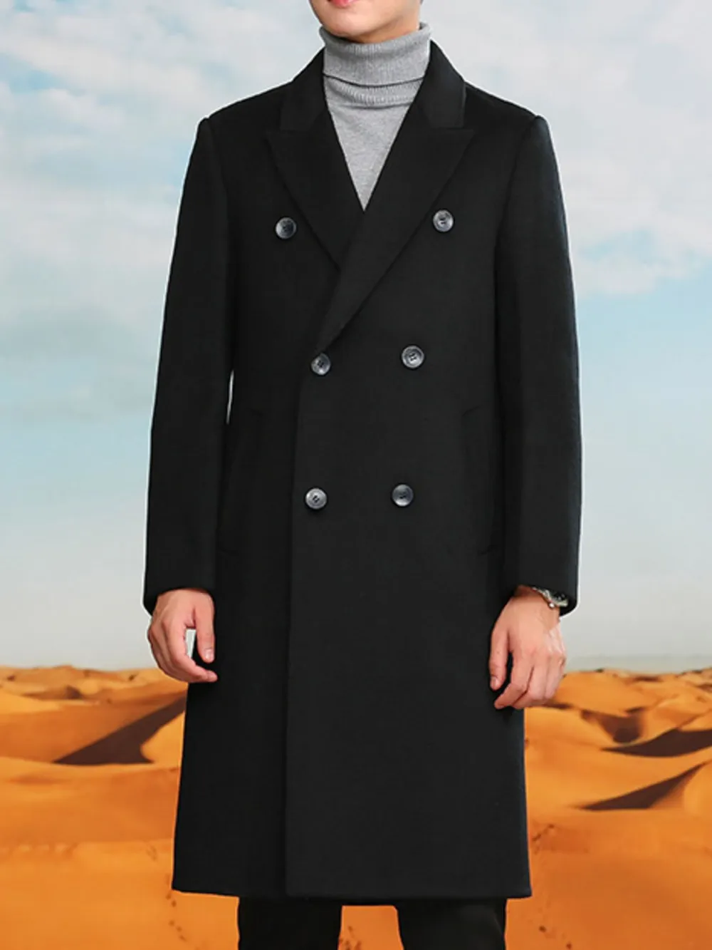 Men's Plus Size Double-Breasted Longline Coat