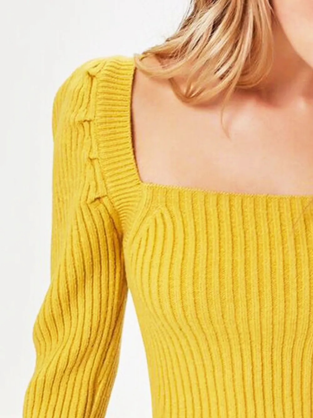 Ribbed Square Neck Long Sleeve Sweater, image 3