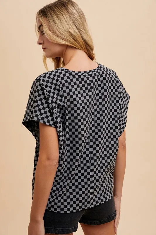 Checkered Round Neck Short Sleeve T-Shirt, image 3