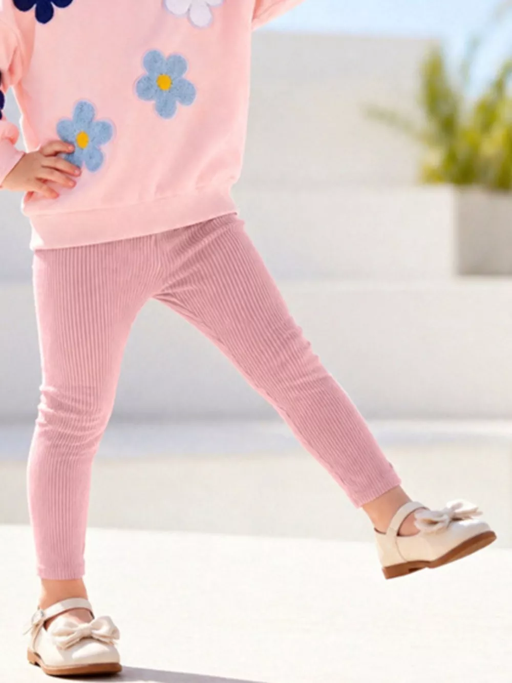 Children's Floral Applique Sweatshirt and Ribbed Leggings Set, image 4
