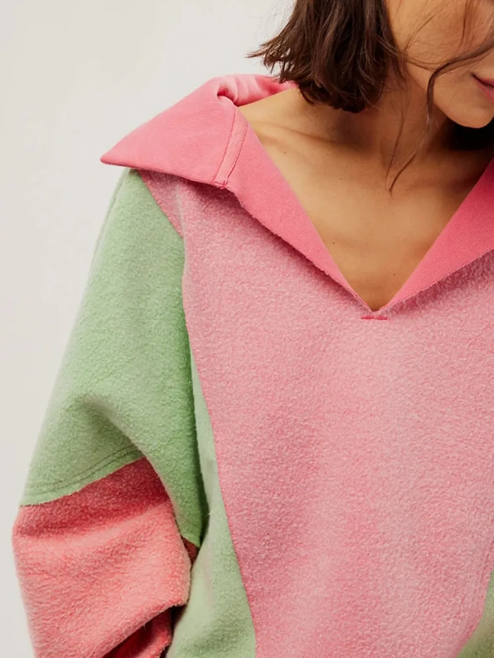 High-Low Exposed Seam Contrast Long Sleeve Sweatshirt, image 18