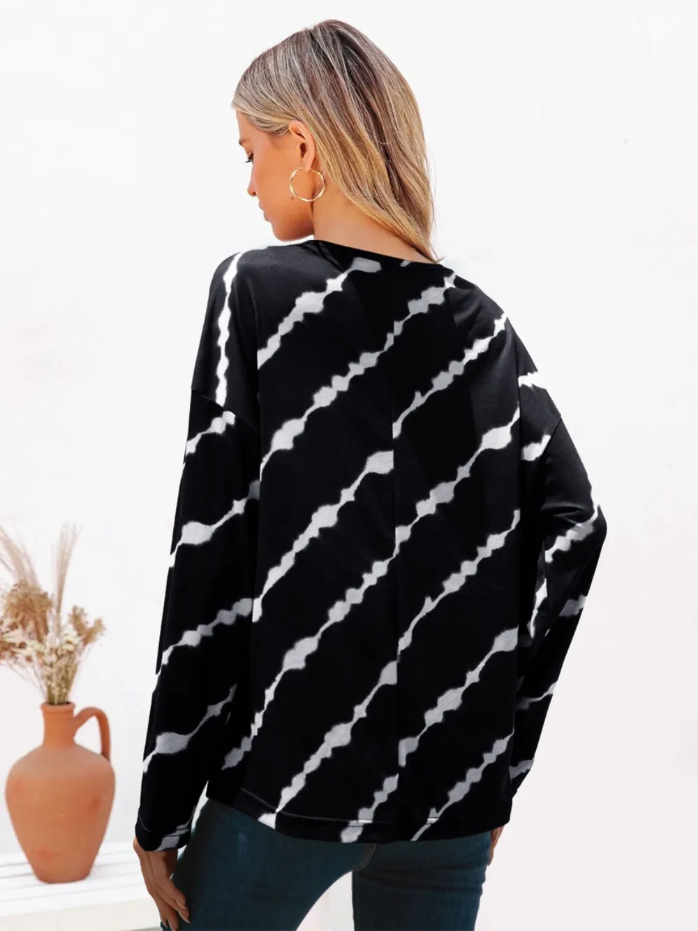 Striped Round Neck Long Sleeve T-Shirt, image 6