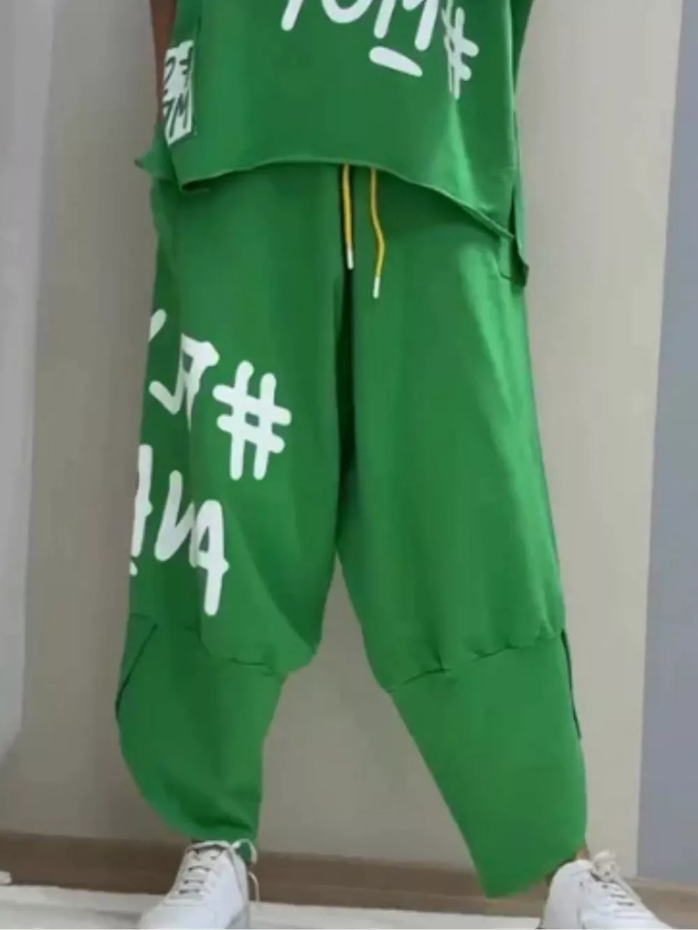 Full Size Letter Round Neck Tee and Drawstring Pants Set Plus Size, image 3