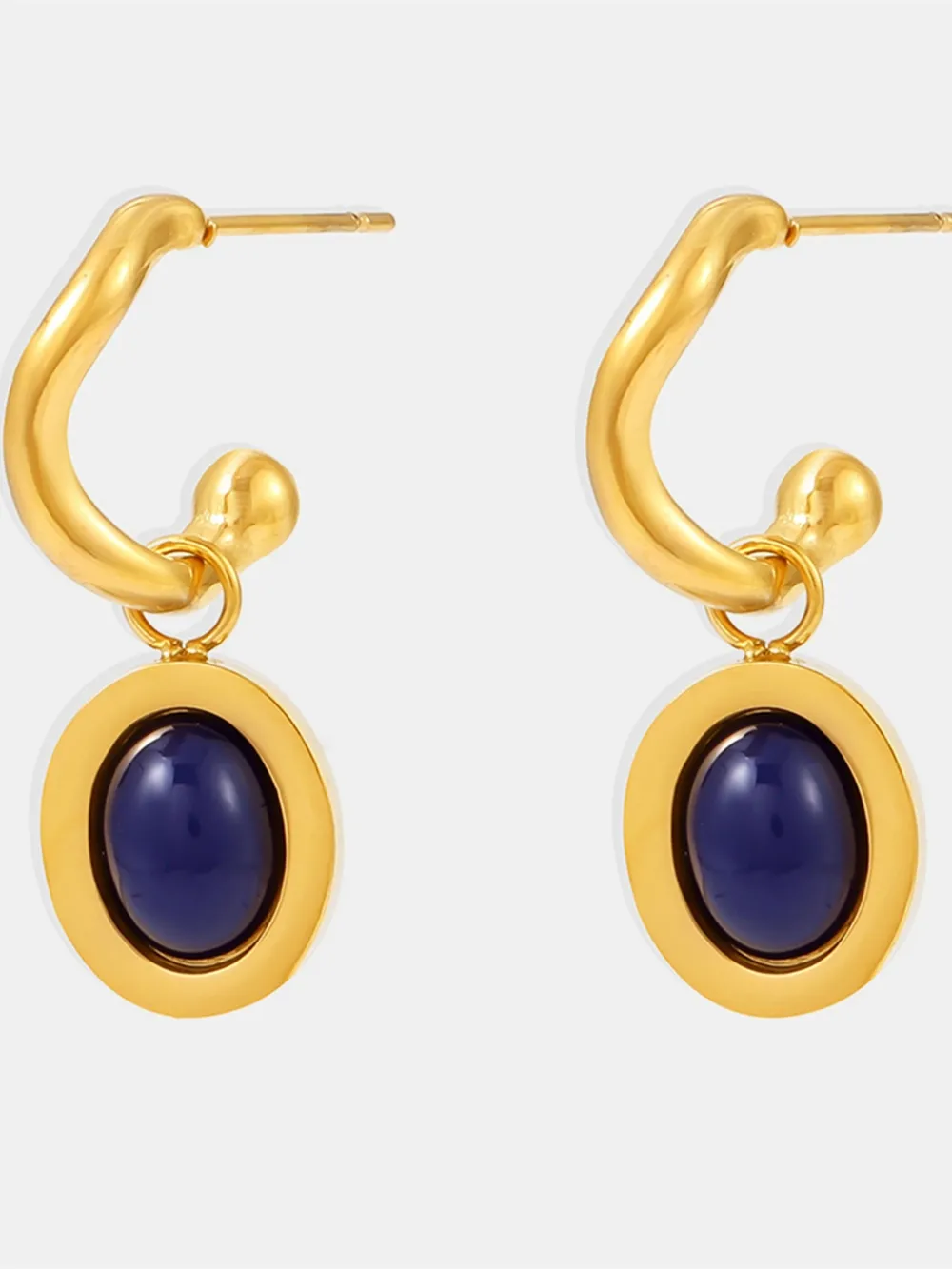 Stainless Steel Oval Drop Earrings, image 2
