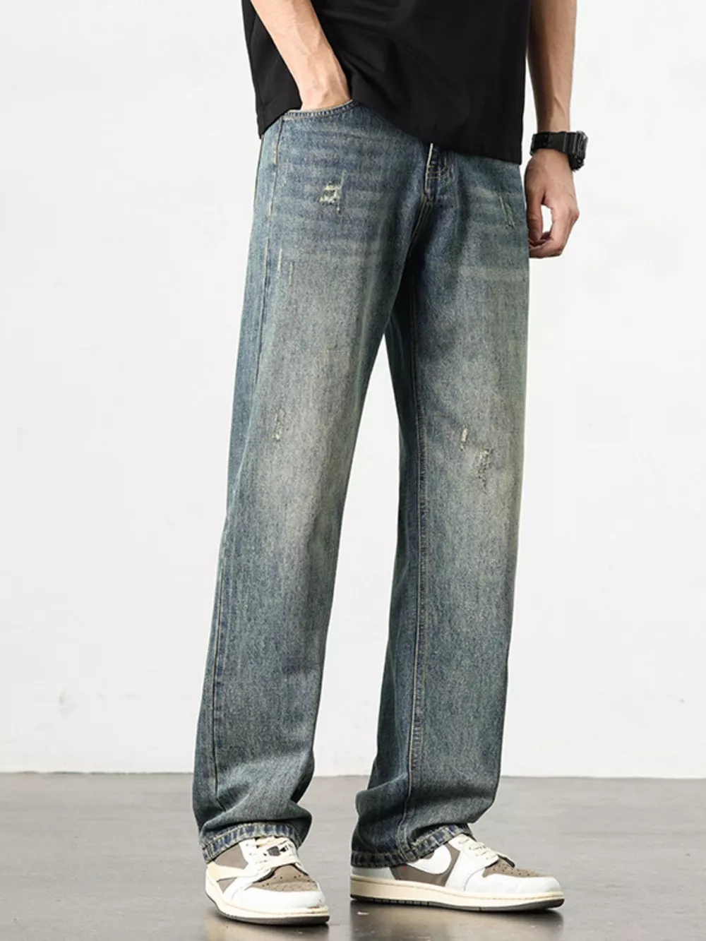 Men's Washed Wide Leg Jeans, image 3