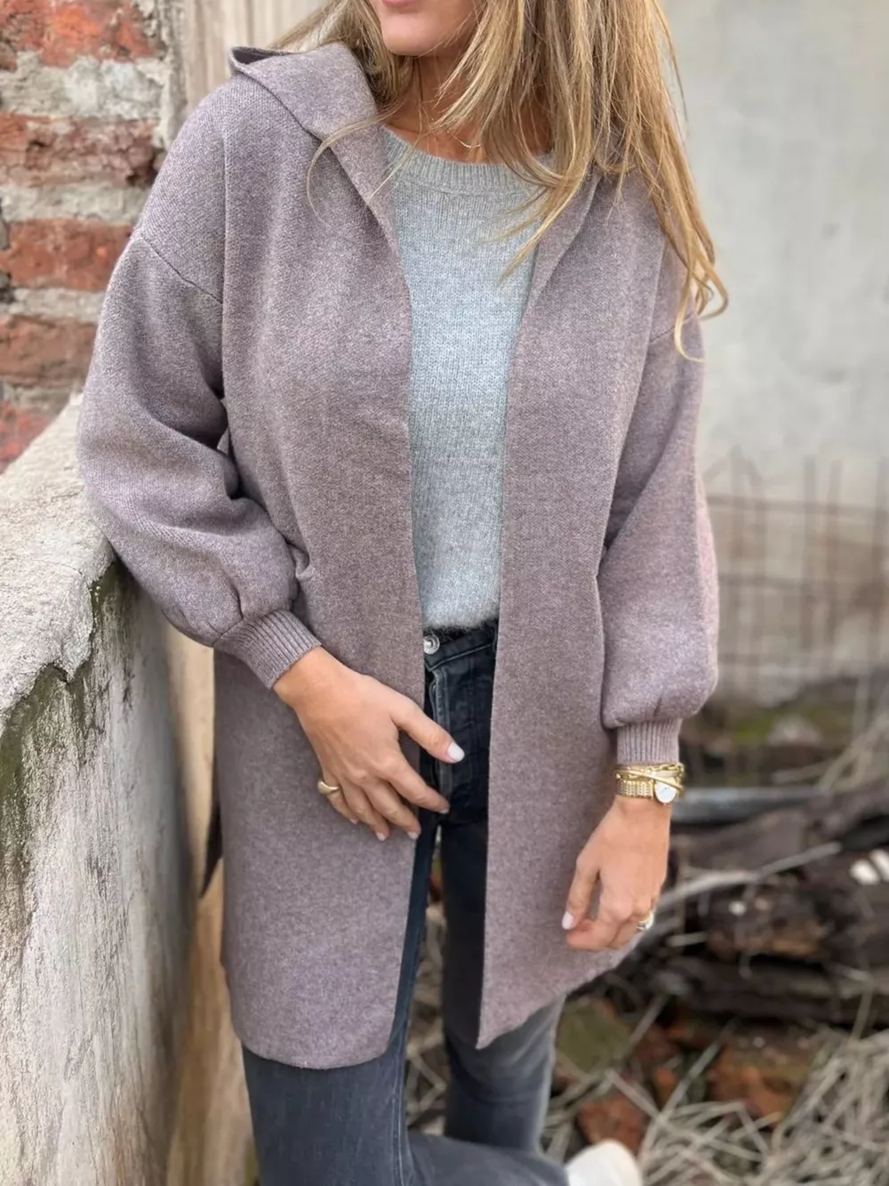 Full Size Open Front Drop Shoulder Hooded Cardigan Plus Size, image 15
