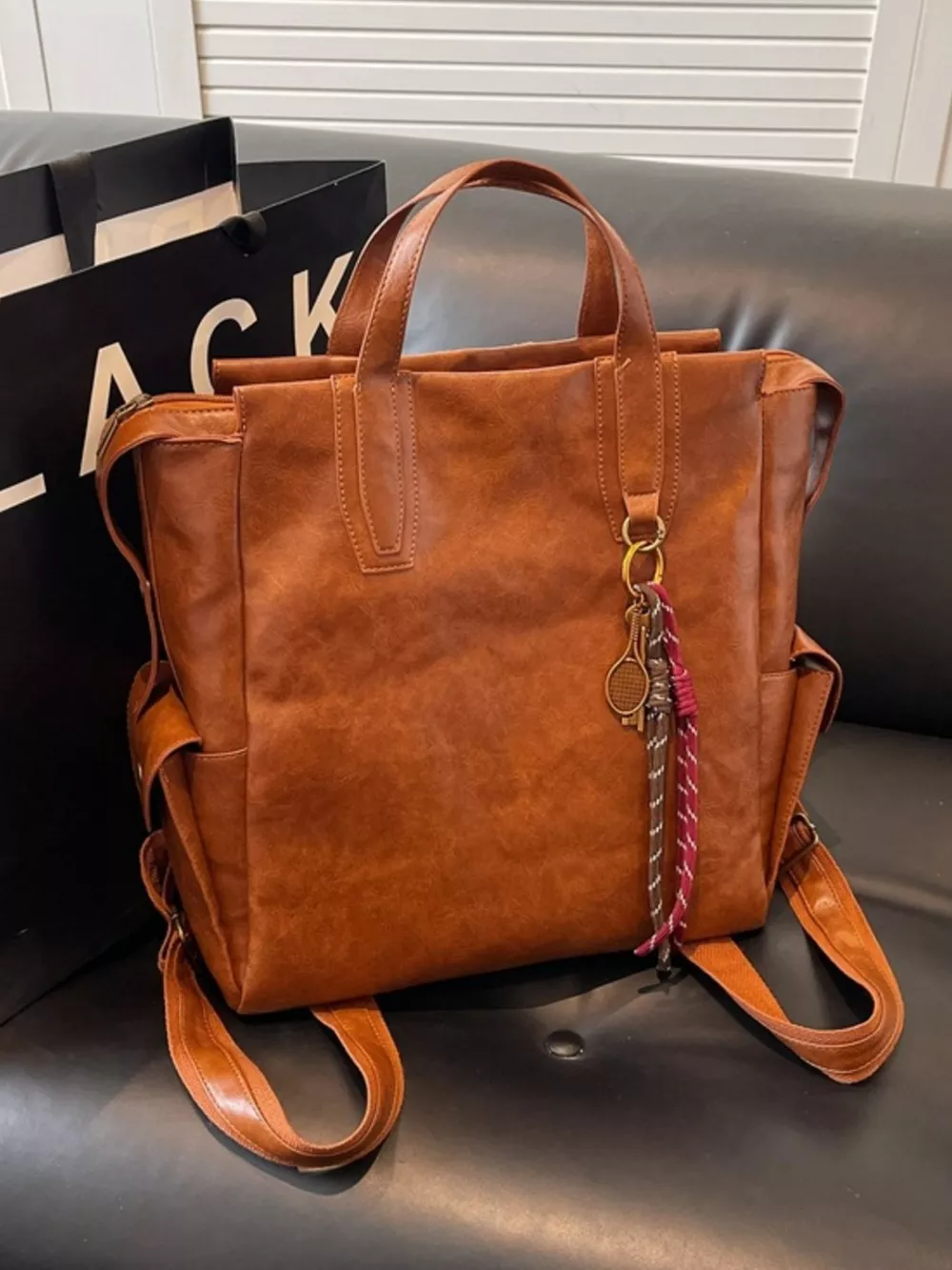 Vintage Leather Convertible Backpack Bag, image 2