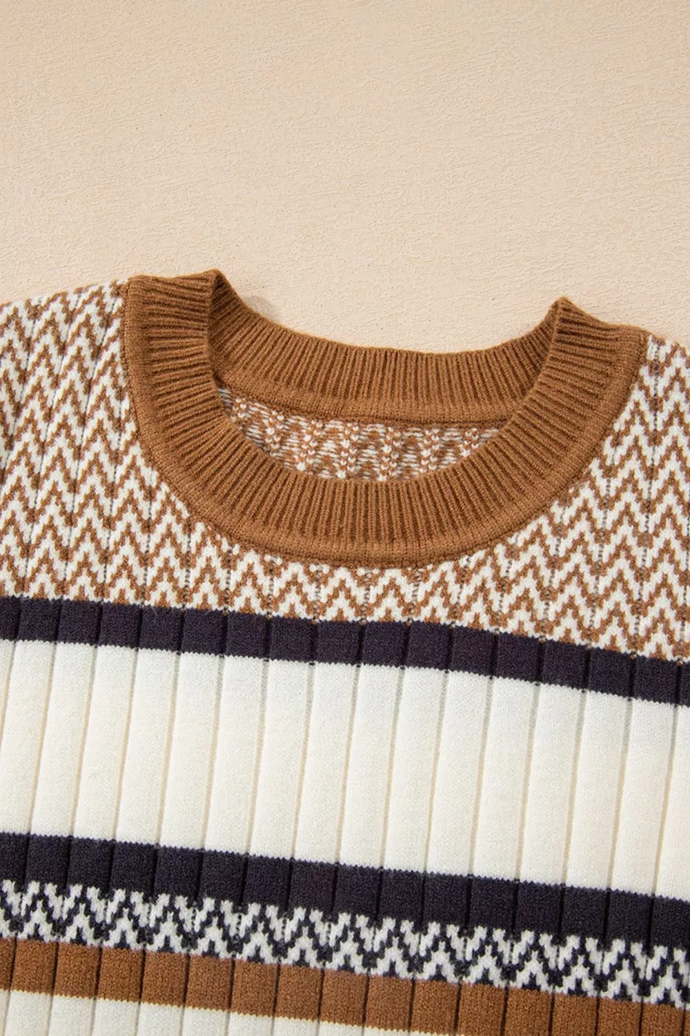 Stripe Stylish Pattern Knitted Ribbed Trim Slim Sweater, image 7