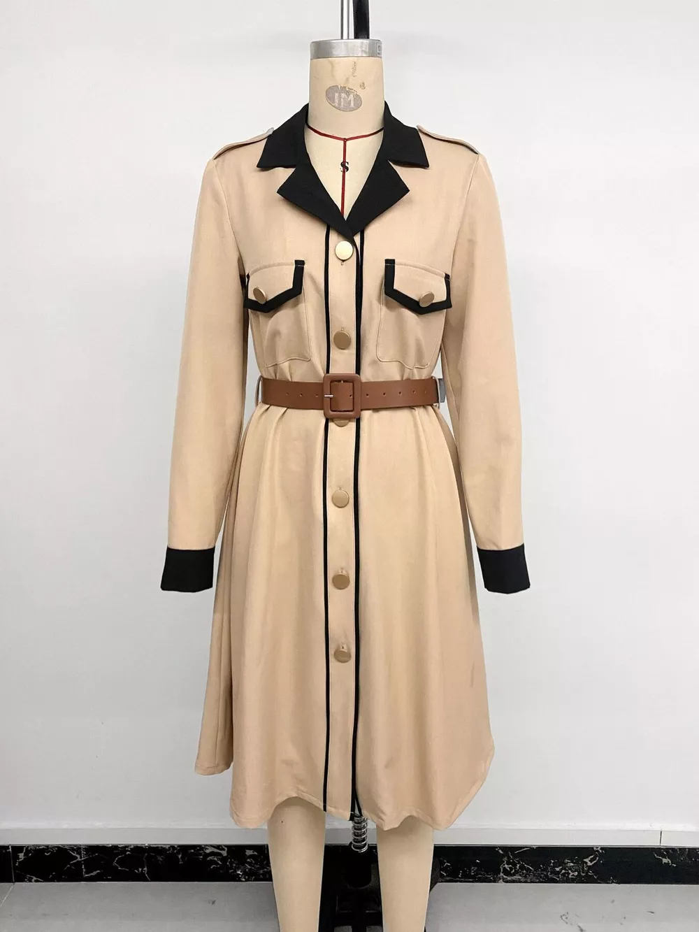 Contrast Lapel Button Front Midi Shirt Dress, image 13