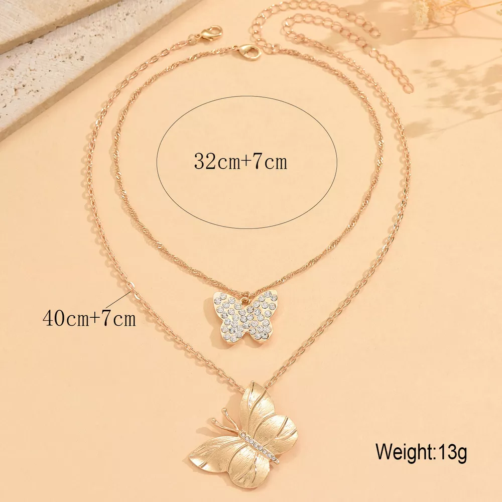 2 Piece 18K Gold-Plated Rhinestone Butterfly Necklace, image 5