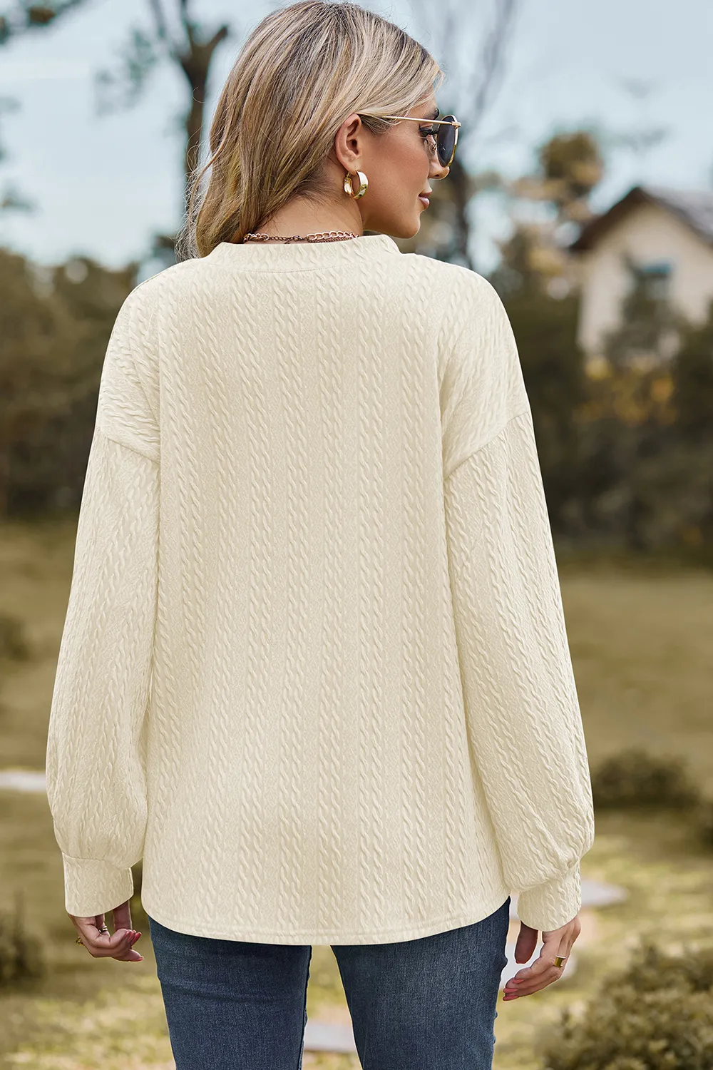 Textured V-Neck Dropped Shoulder T-Shirt, image 12
