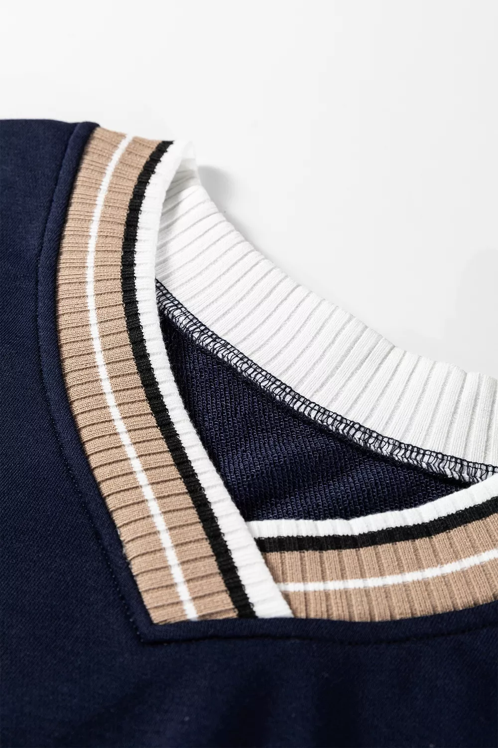 Contrast Striped Trim V Neck Sweatshirt, image 9