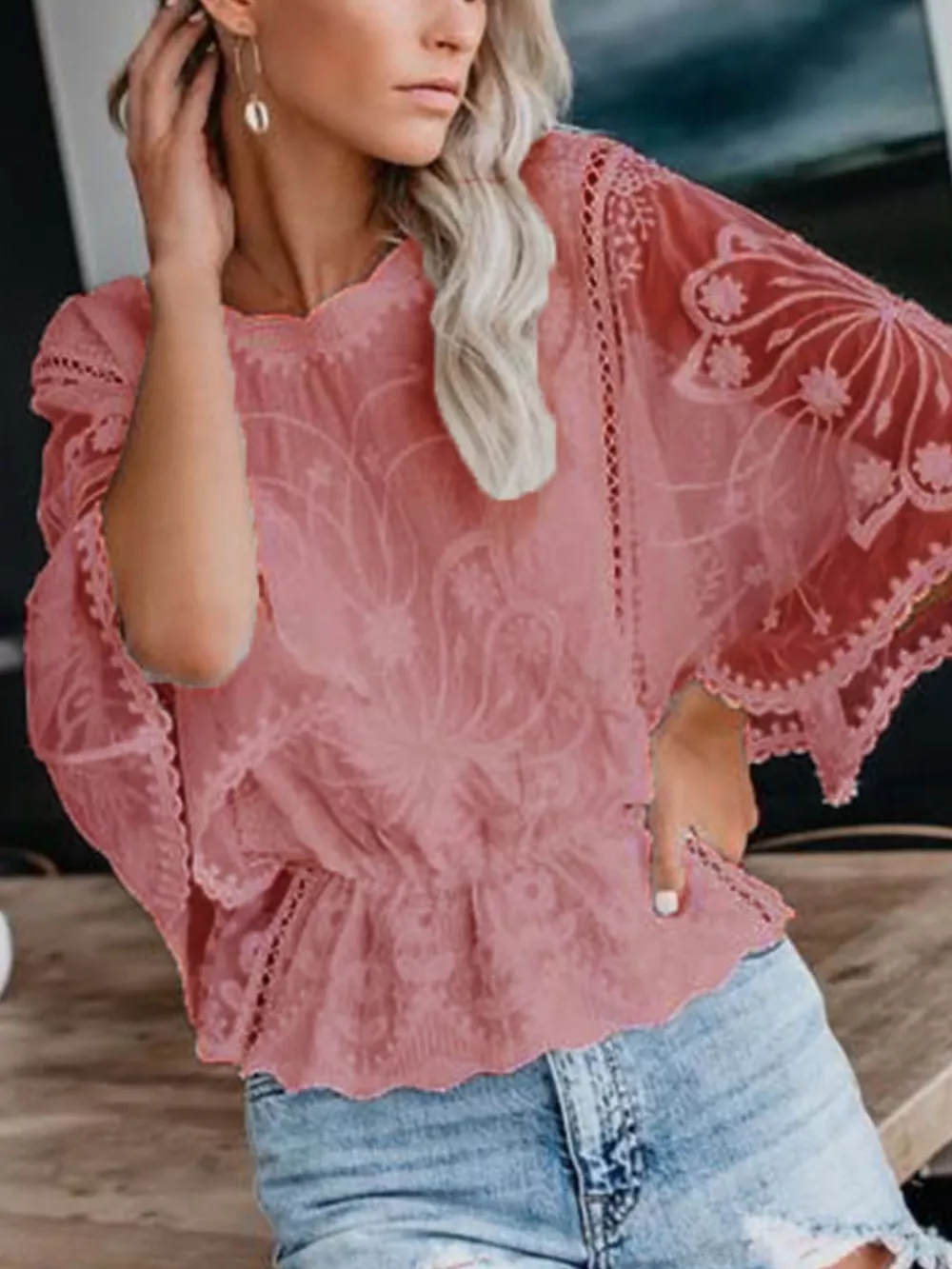 Lace Sheer Sleeve Blouse, image 5