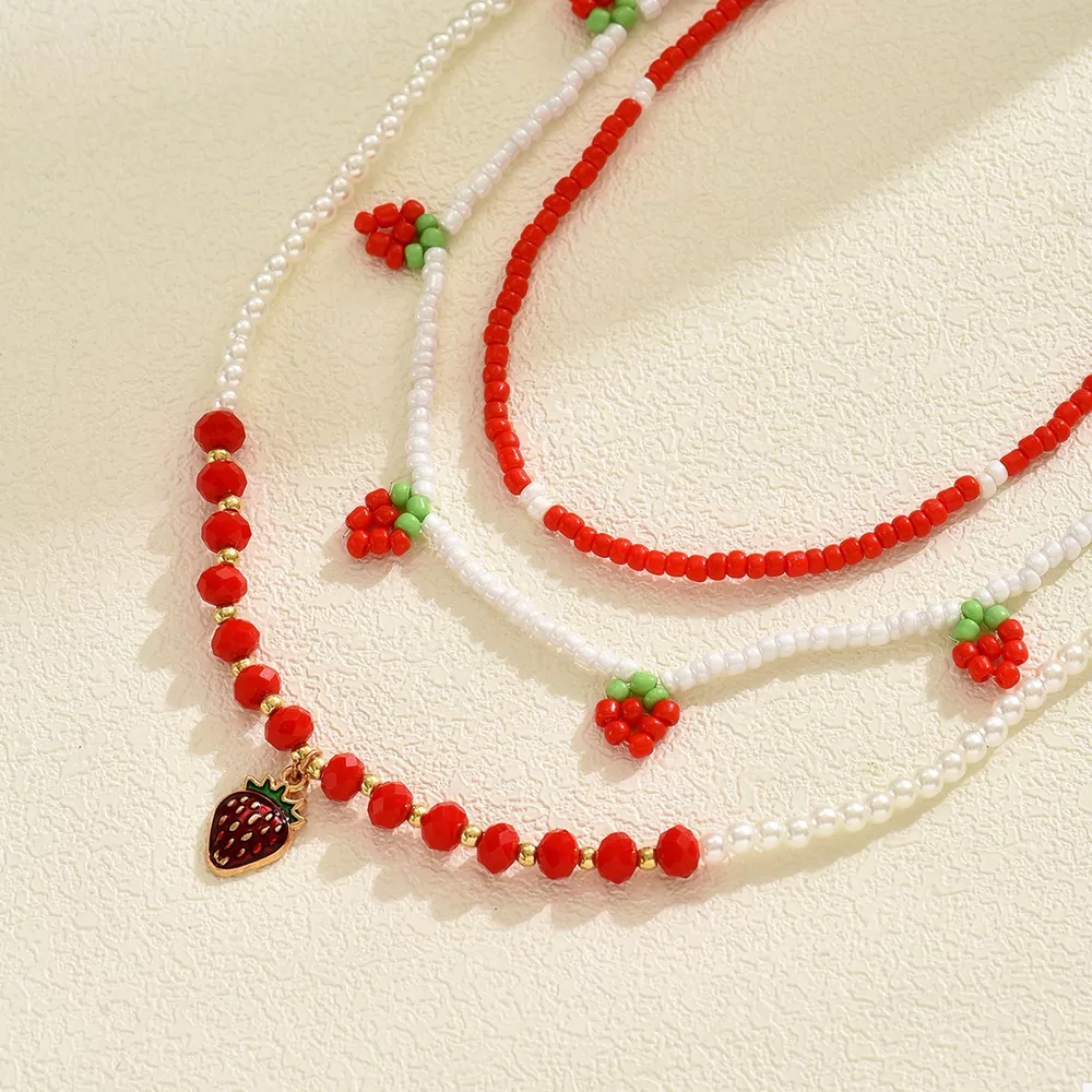 3 Piece Beaded Strawberry Necklace, image 4