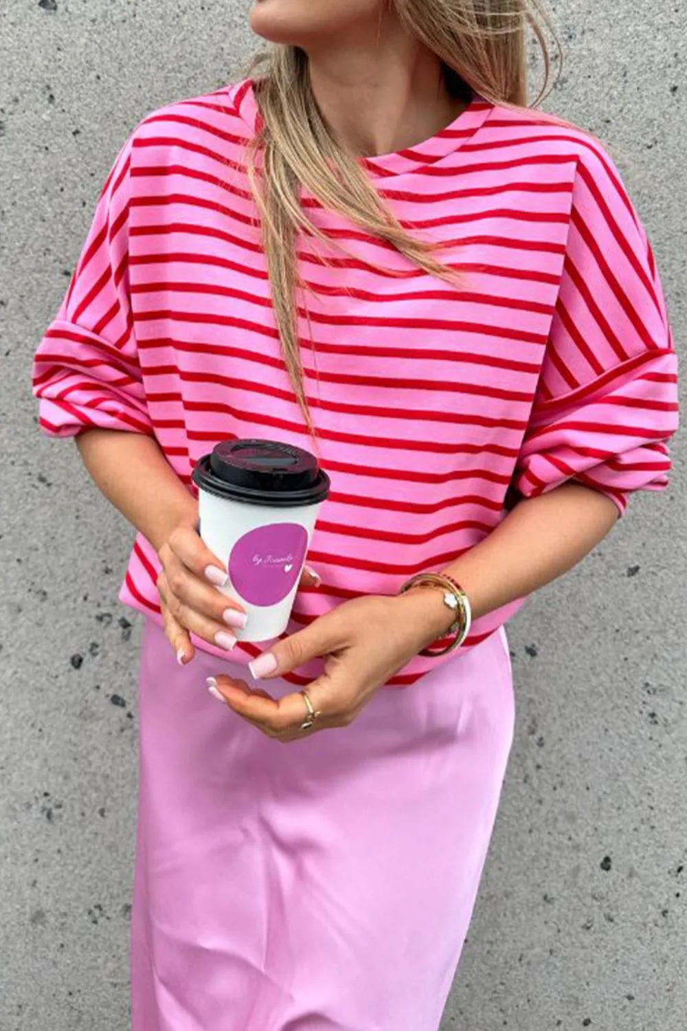 Striped Round Neck Long Sleeve Sweatshirt, image 7