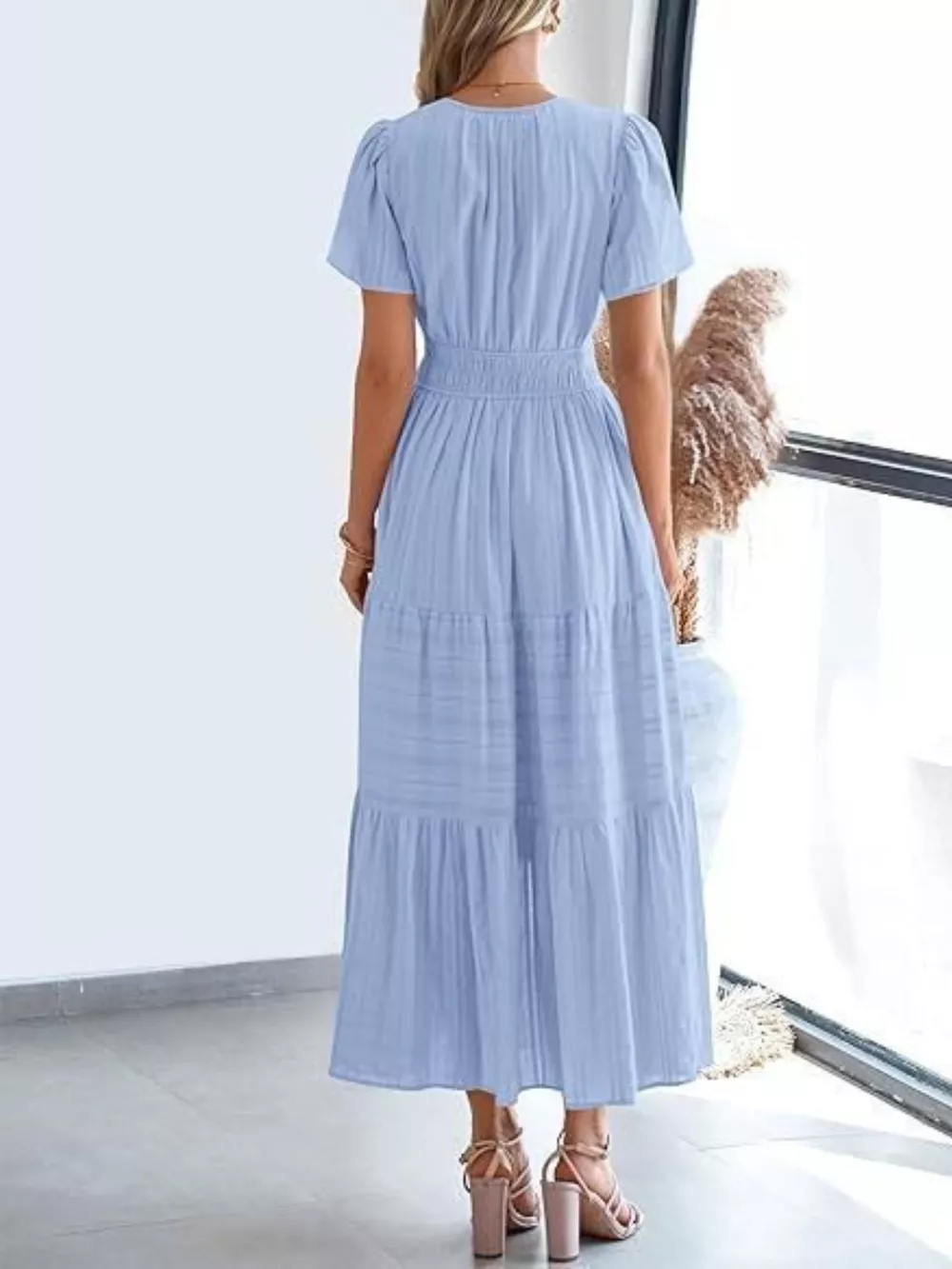 Notched Short Sleeve Tiered Dress, image 16
