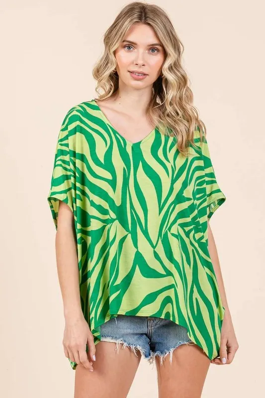 Zebra Print V-Neck Short Sleeve Oversized Top, image 4